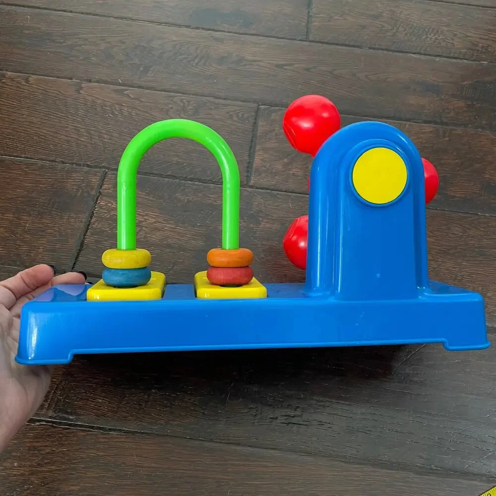 Vintage Playskool Toy Toddlers Red Spinning Wheel Wooden Ring Slide Development